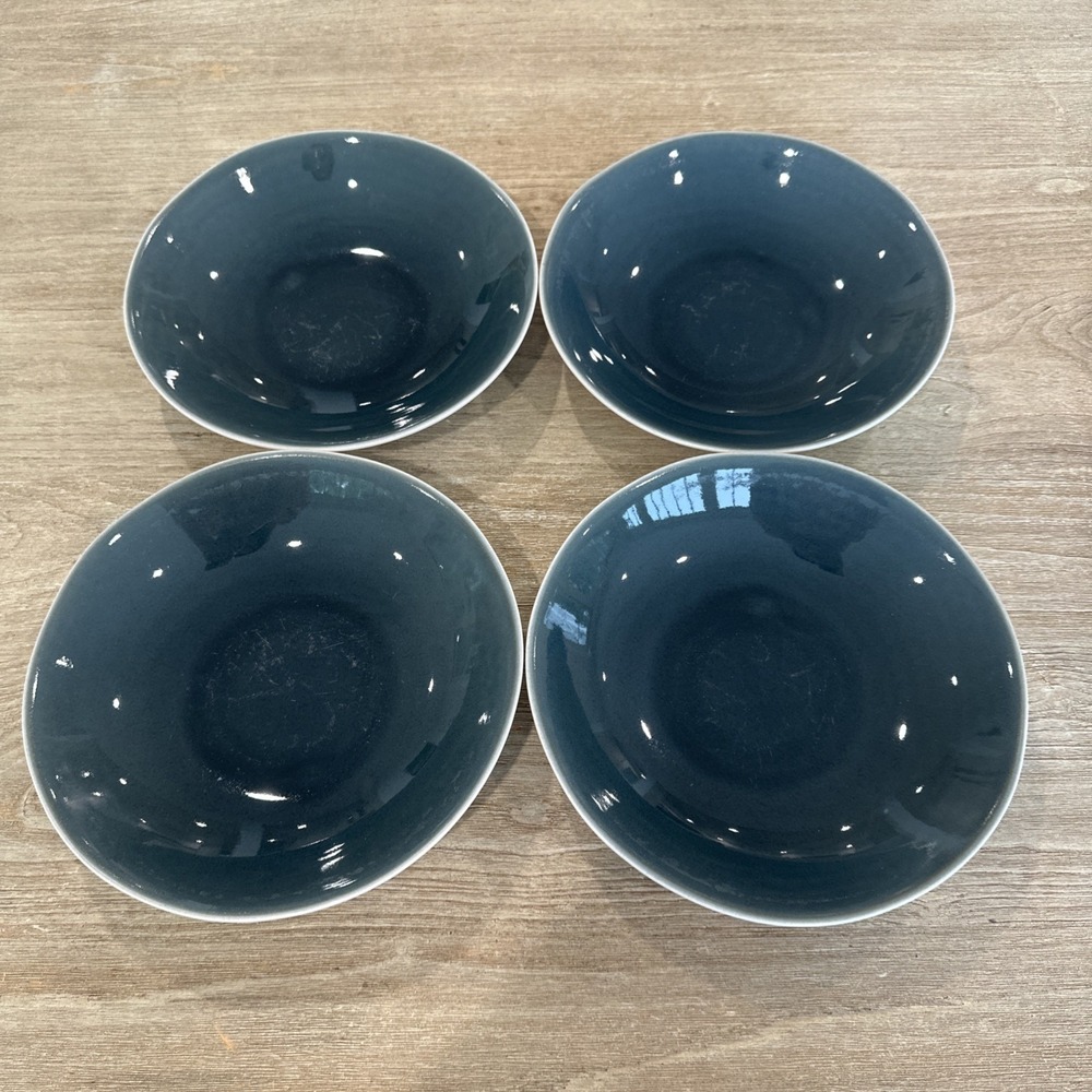 Jars France Shallow Bowls Pasta Set of Four 4 Deep Blue Glaze interior Matte ext